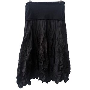 Joseph Ribkoff Womens Crinkle Midi Skirt Black Mesh Waist Size 8 Artsy Lagenlook